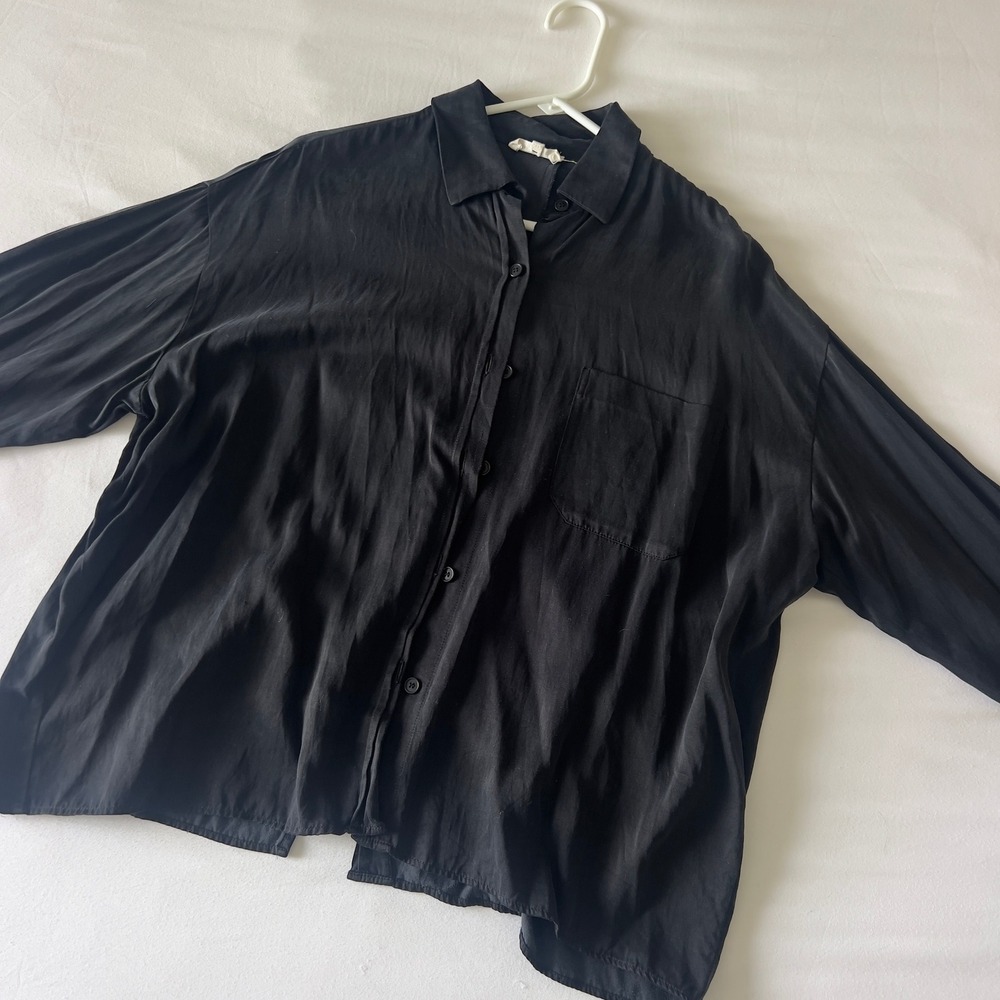 Djerf Avenue Black Oversized Button Down Shirt Top Size S‎